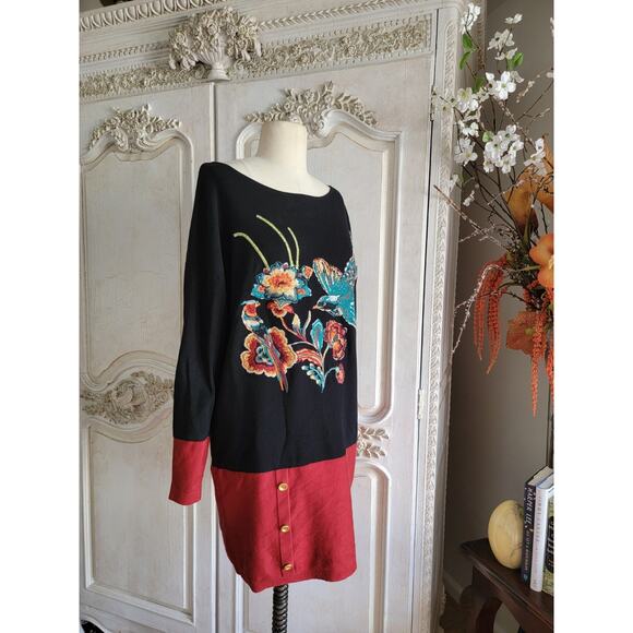 Vintage 1990's INC embroidered Floral Sweater Bird Sequins Sz M - Picture 6 of 8